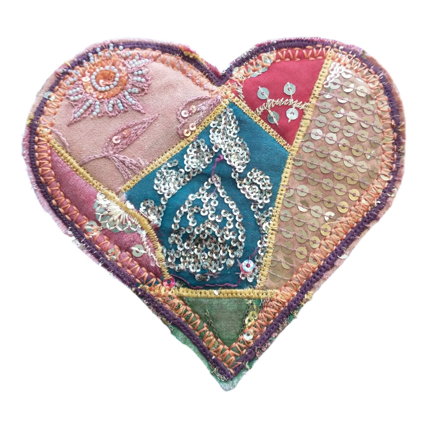 Crazy Quilt Embroidery Patchwork Heart Patch