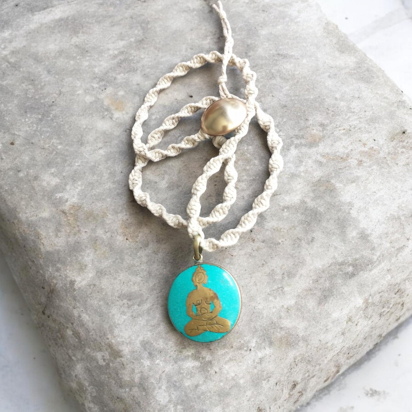 Vintage Buddha Pendant Handmade Hemp Necklace