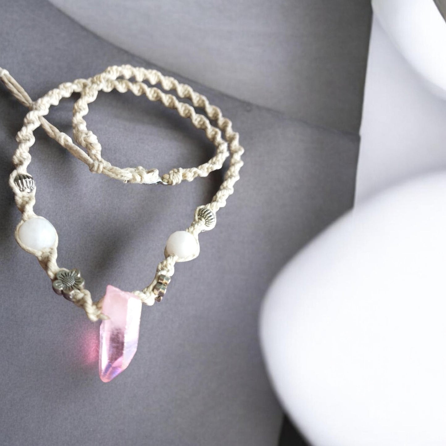 Quartz Crystal Pendant Handmade Hemp Necklace