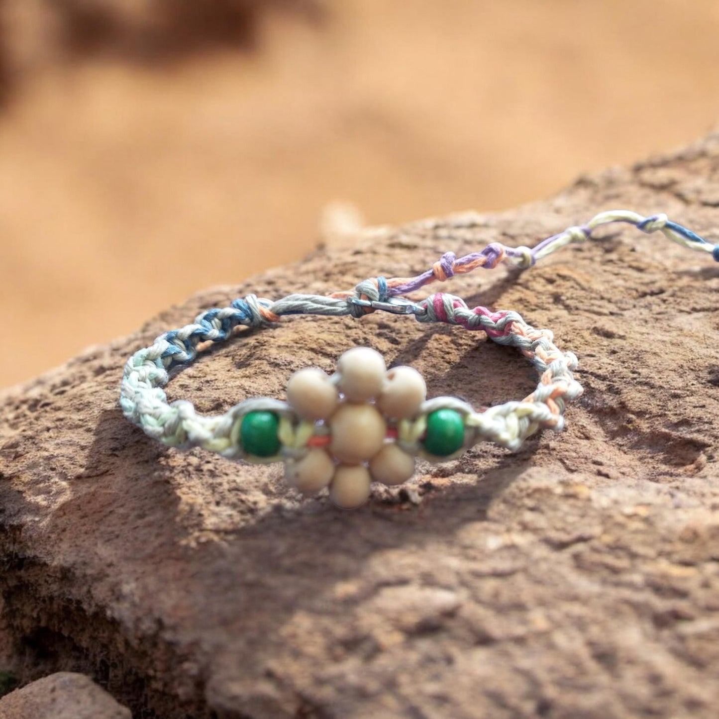 Rainbow Daisy Handmade Hemp Bracelet