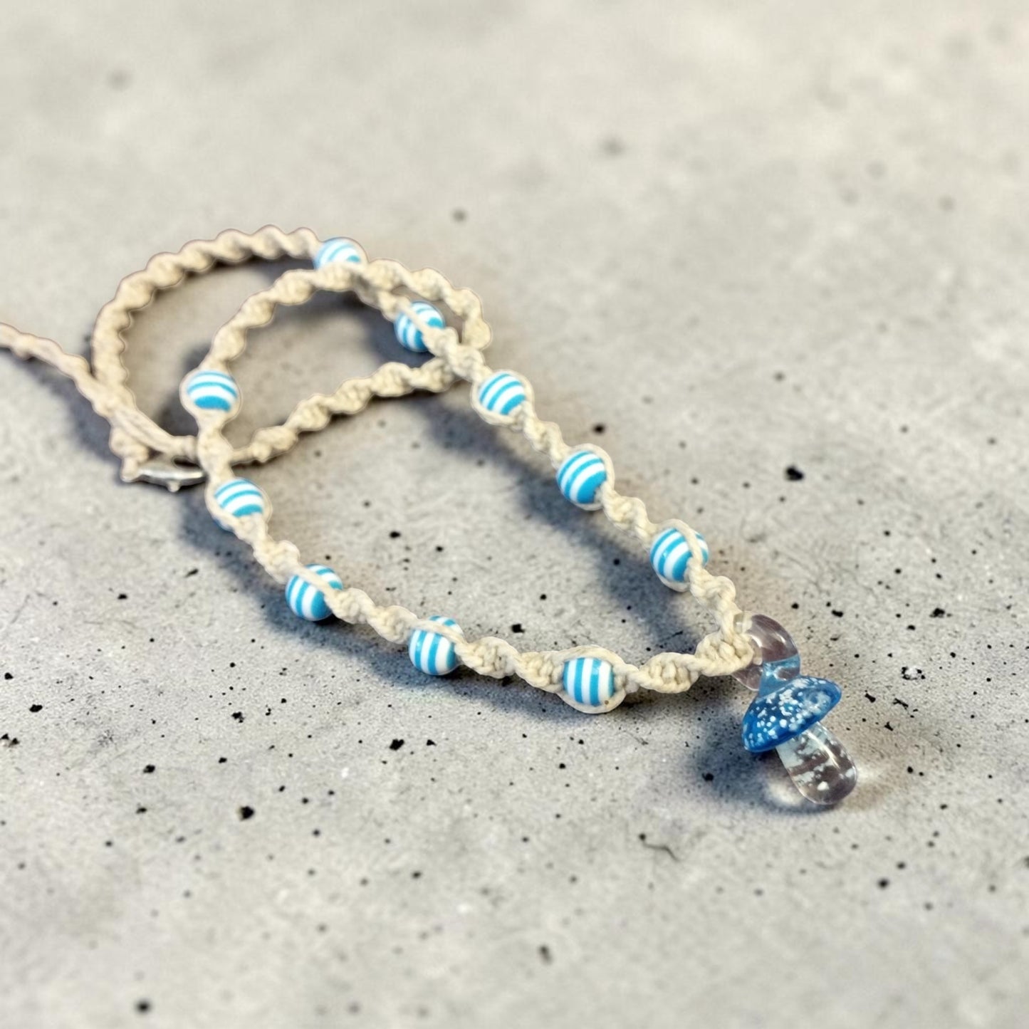 Aqua Glow in the Dark Glass Mushroom Pendant Handmade Hemp Necklace