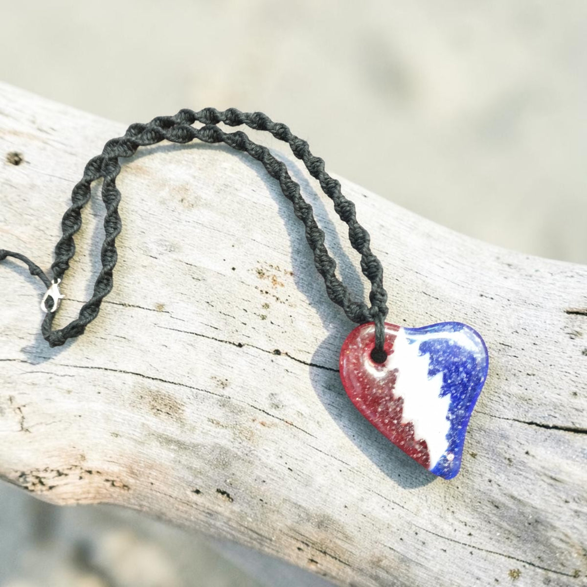 Glass Heart Pendant Black Handmade Hemp Necklace