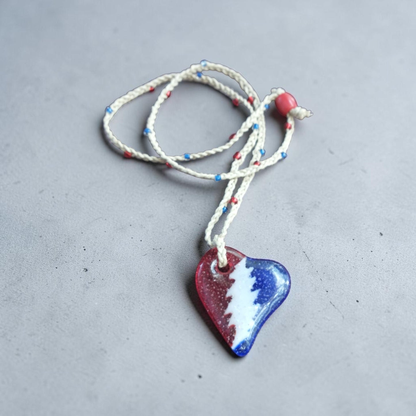 Glass Heart Pendant LONG Handmade Hemp Necklace