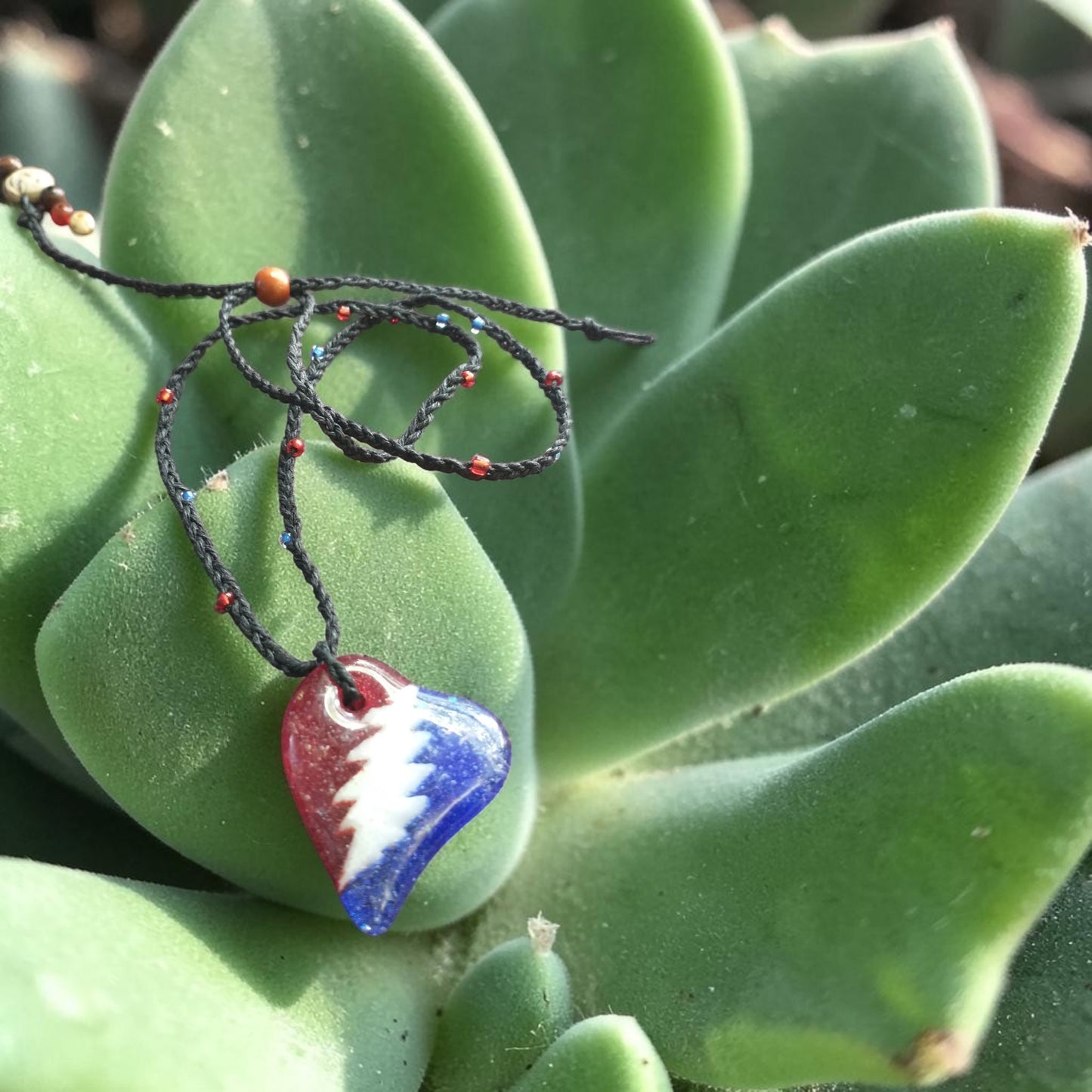 Glass Heart Pendant LONG Handmade Hemp Necklace