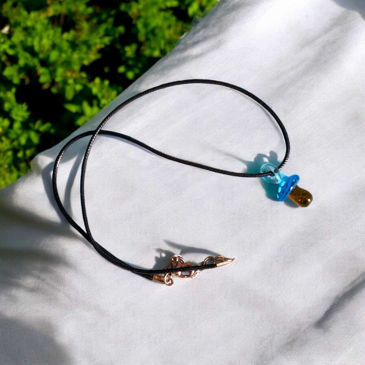 Blue Glass Mushroom Pendant Necklace