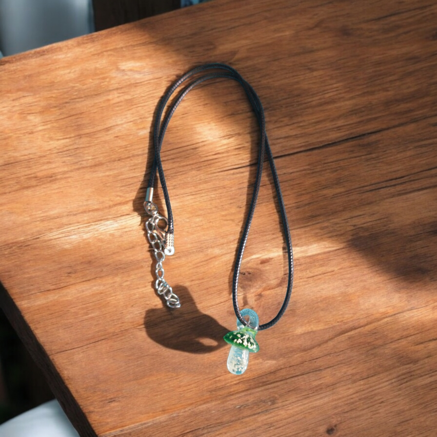 Green Glow in the Dark Glass Mushroom Pendant Necklace