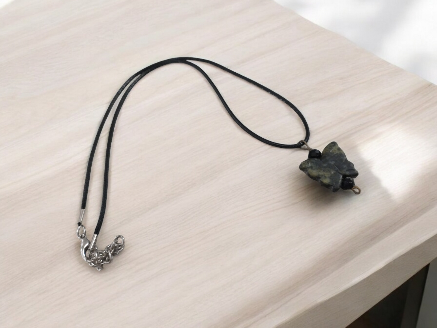 Moss Agate Butterfly Pendant Necklace