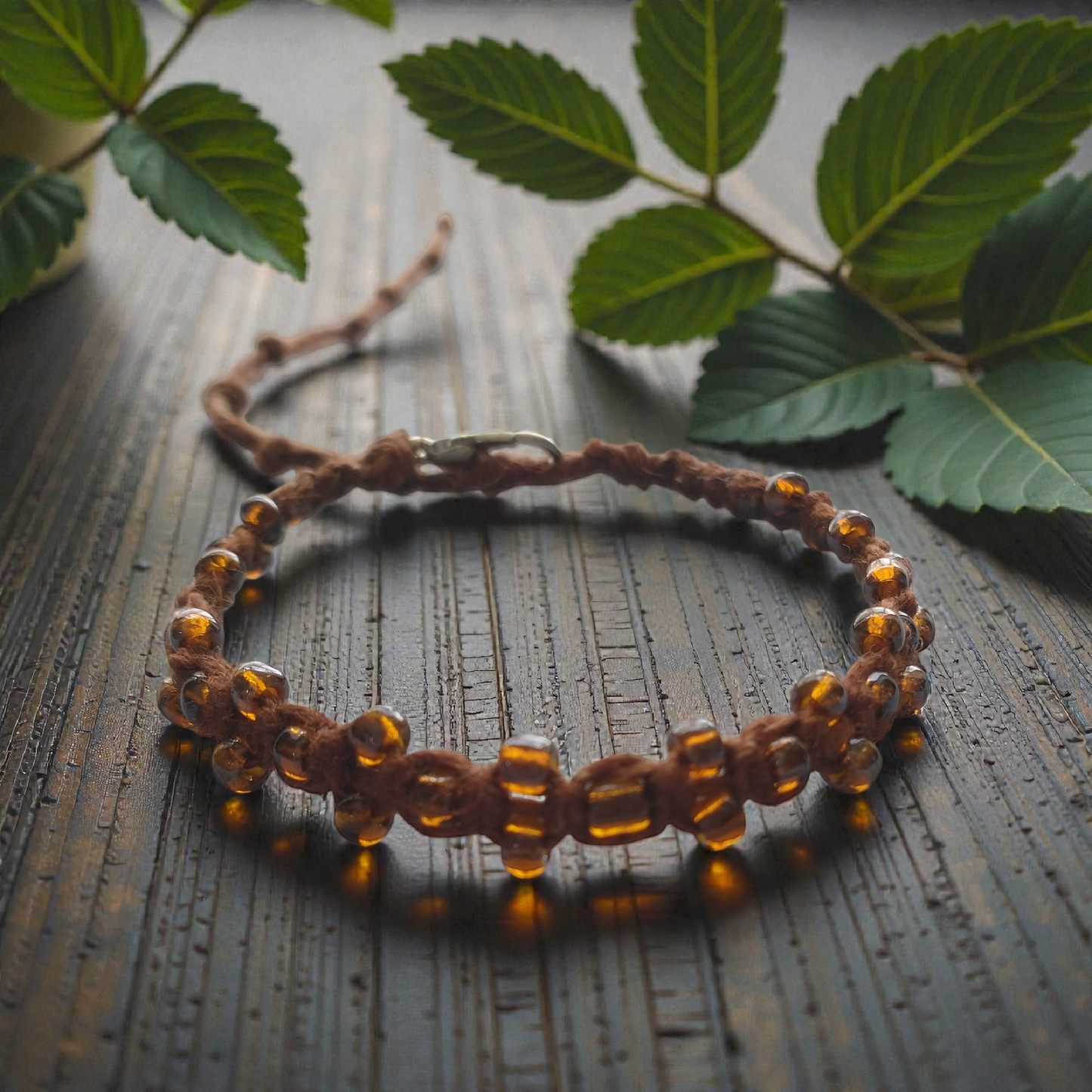 Brown Glass Beaded Bracelet