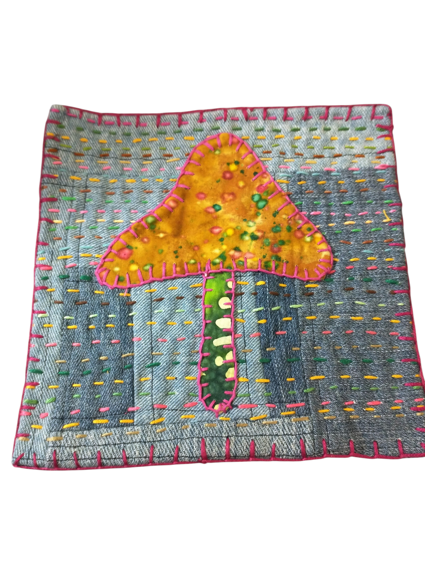 SALE Mushroom Hand Embroidery Denim Patchwork Patch