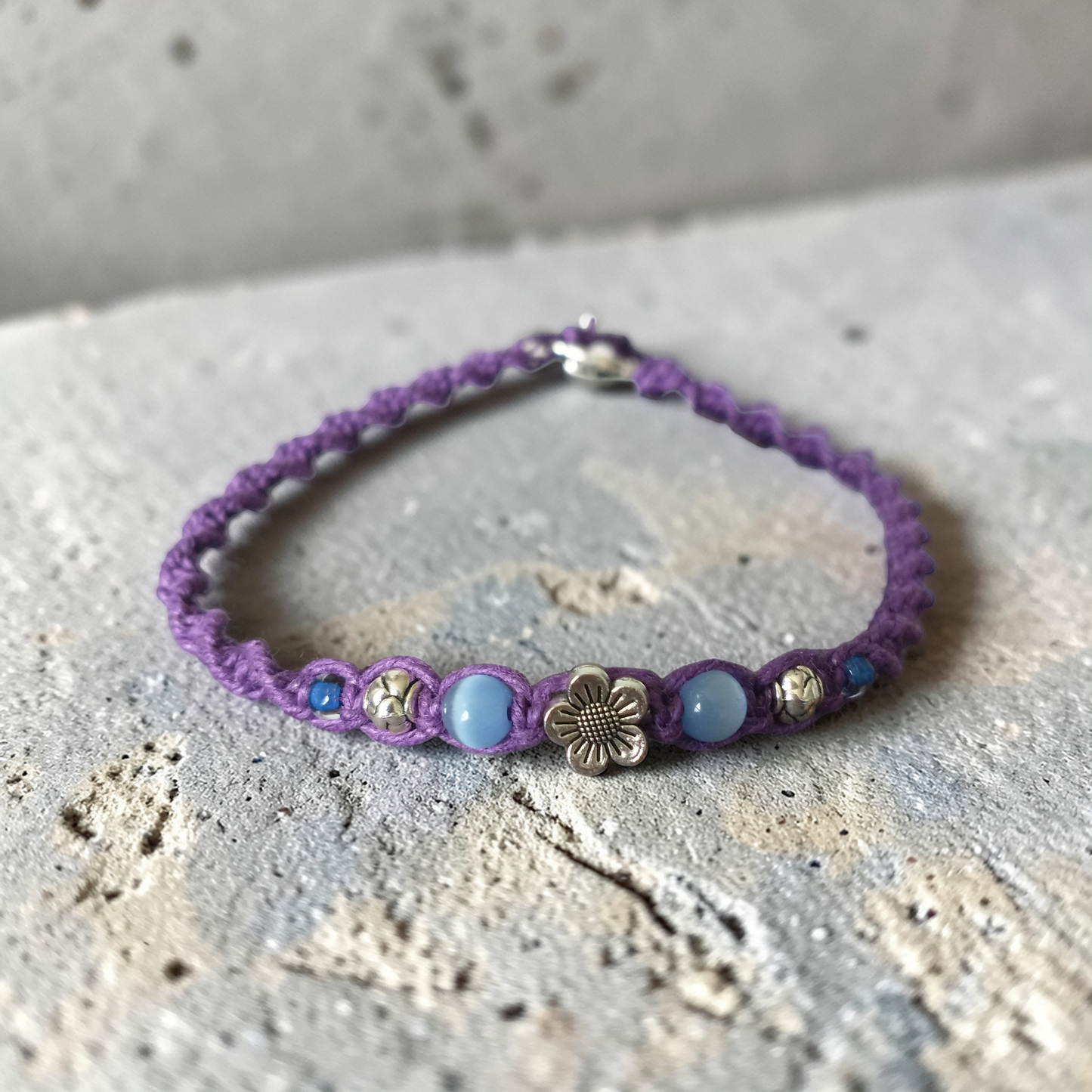 Purple Flower Anklet Hemp Ankle Bracelet