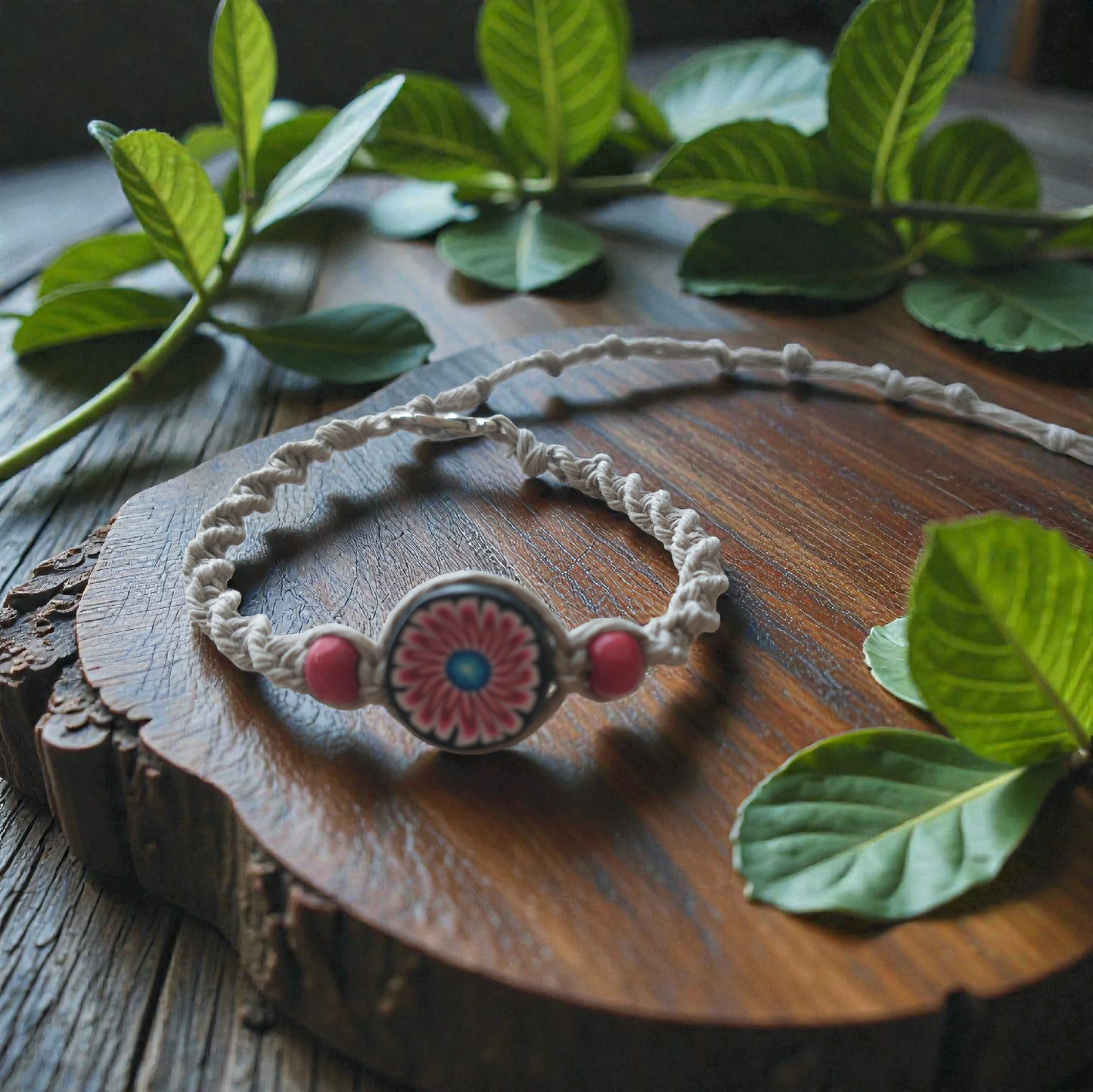 Red Flower Hemp Bracelet