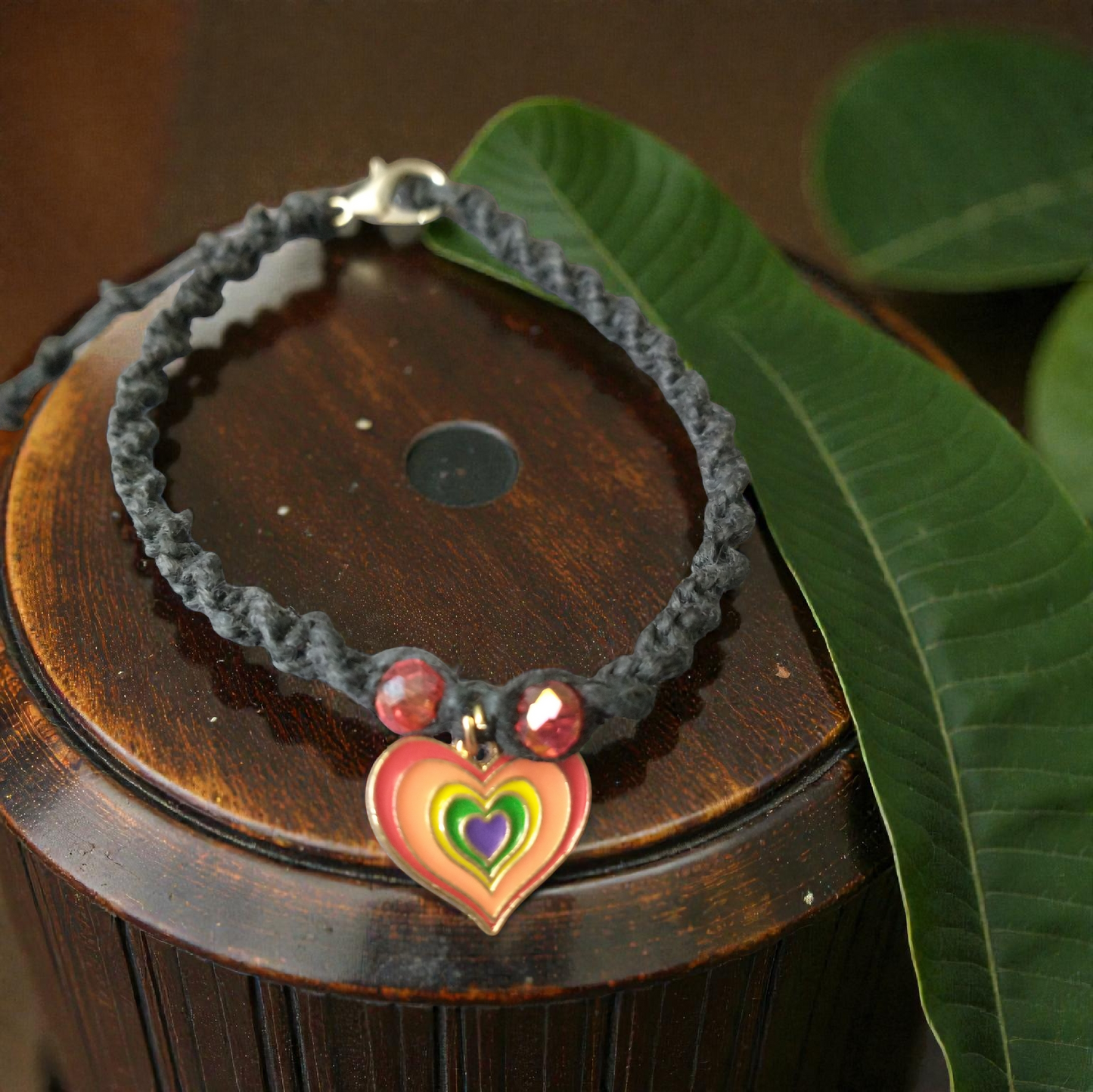 Rainbow Heart Anklet Hemp Ankle Bracelet
