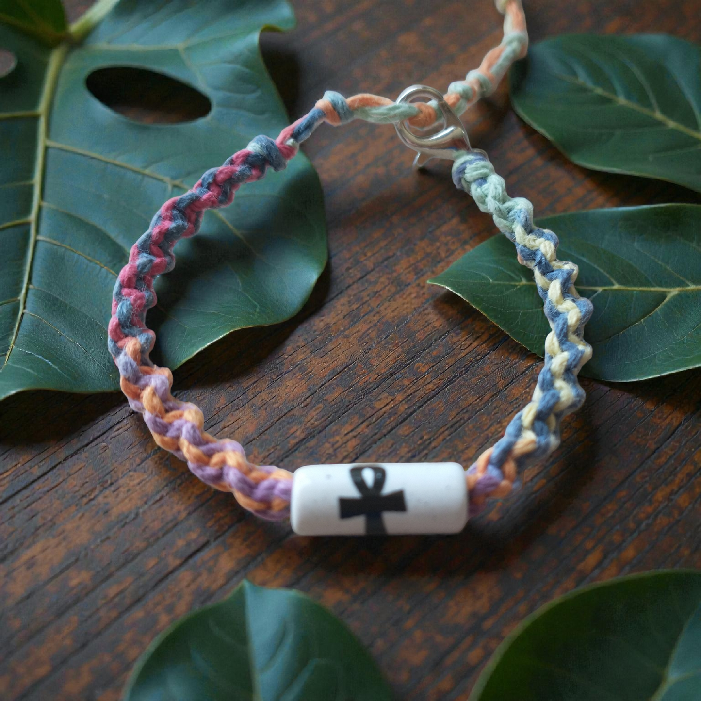 Rainbow Ankh Hemp Bracelet