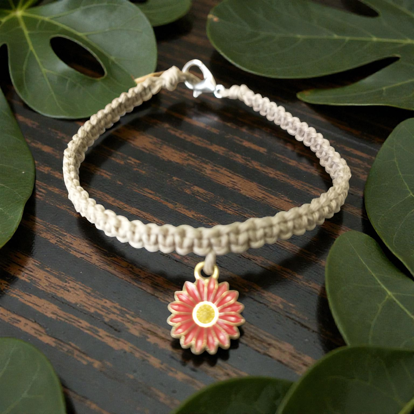 Red Daisy Anklet Hemp Ankle Bracelet
