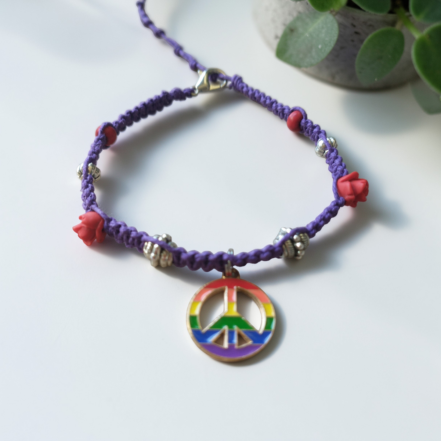 Peace Rose Rainbow Anklet Hemp Ankle Bracelet