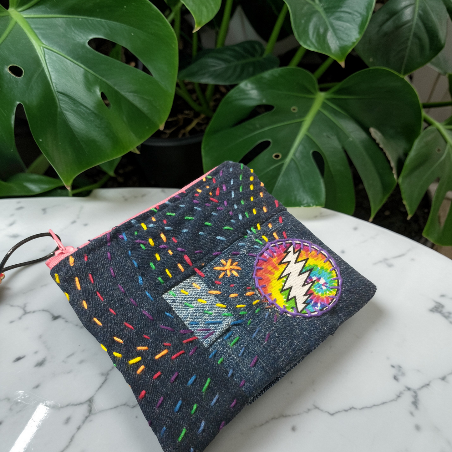 Rainbow Stealie Hand Embroidery Zipper Pouch Coin Purse