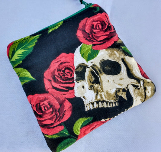 Skull and Roses Zipper Pouch Coin Purse