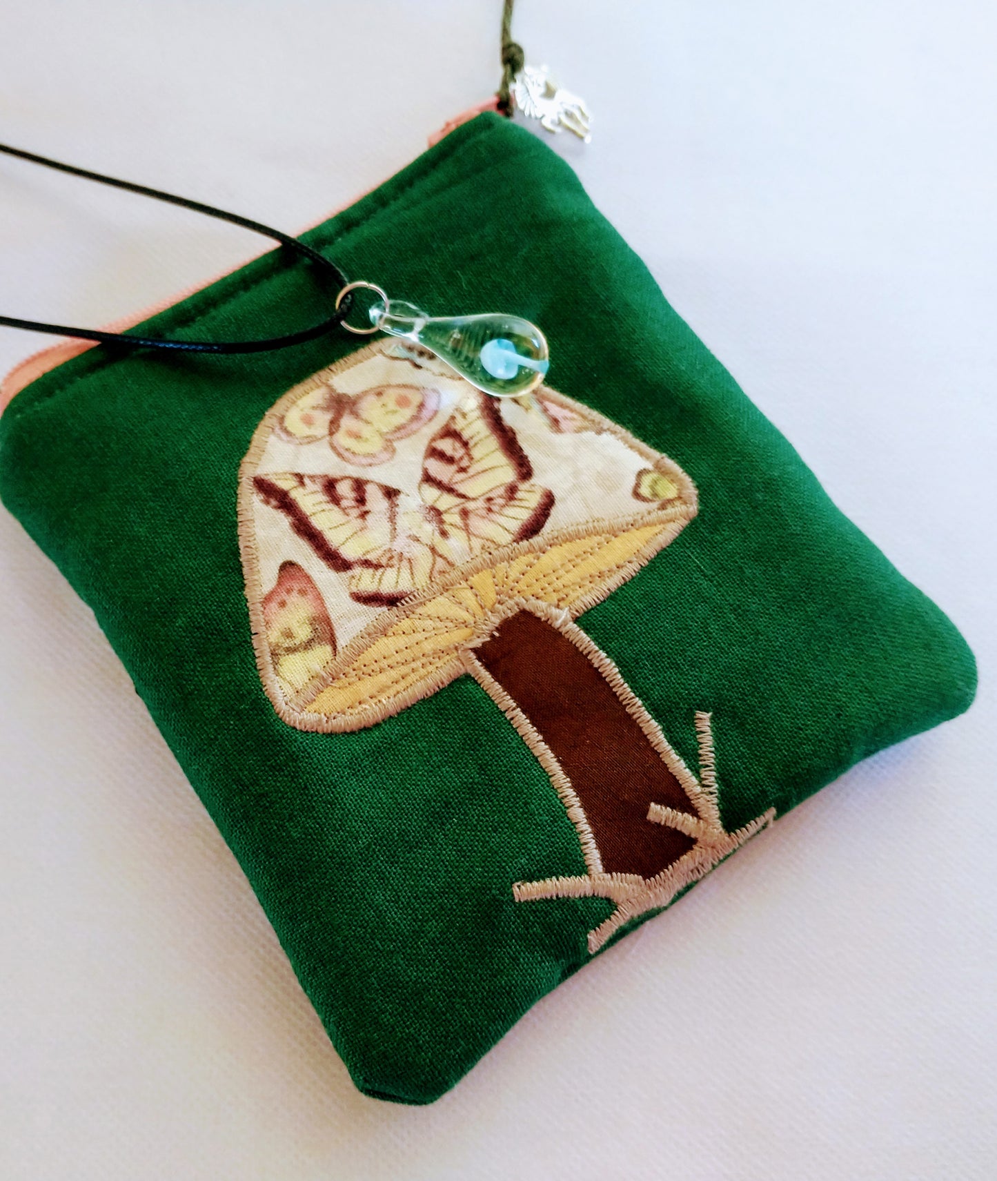 Butterfly Mushroom Zipper Pouch with Glass Mushroom Necklace