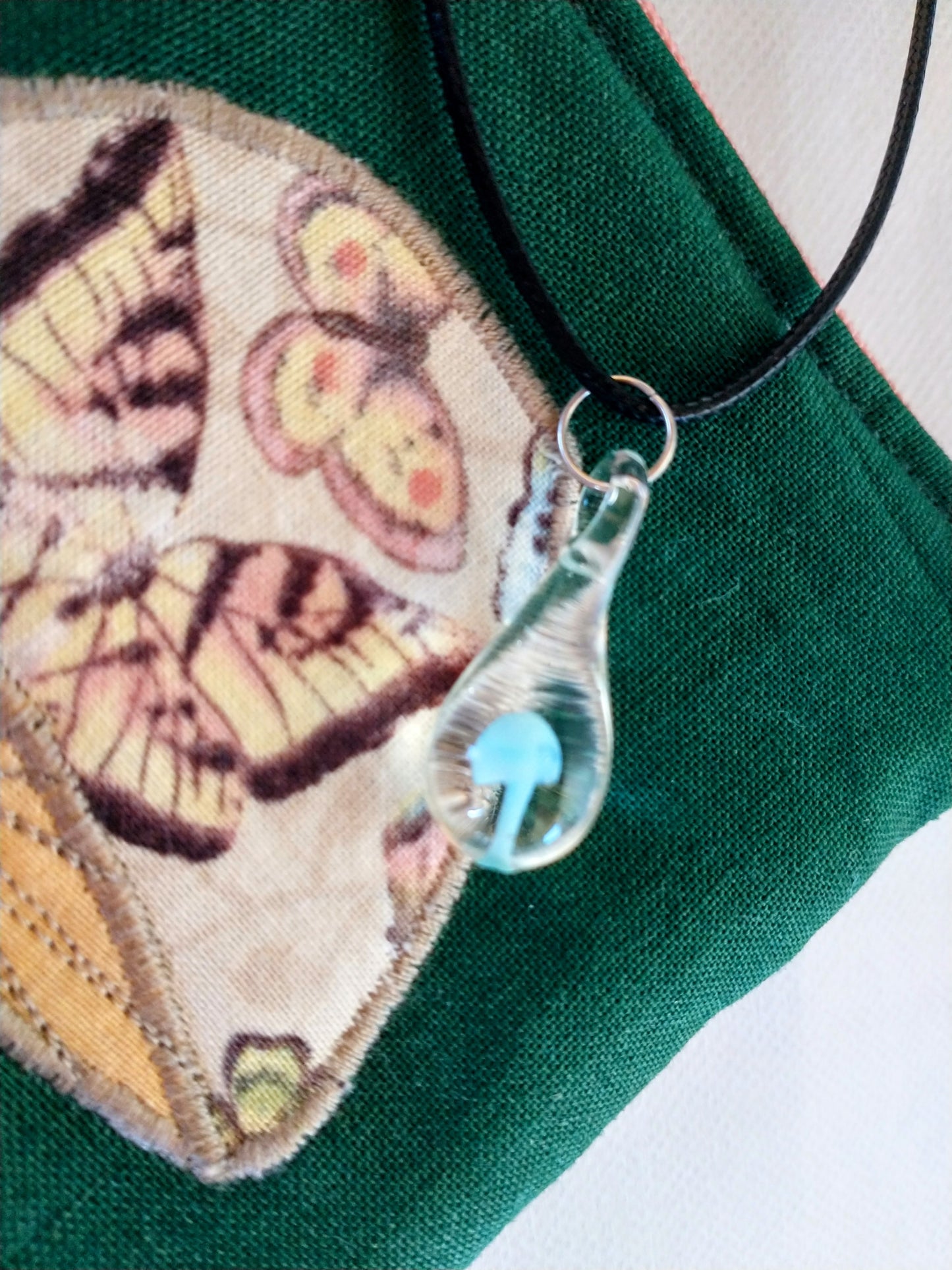 Butterfly Mushroom Zipper Pouch with Glass Mushroom Necklace