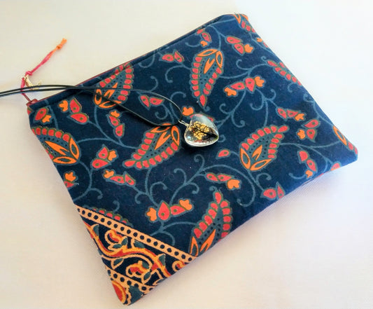 Paisley Batik Zipper Pouch with Butterfly Tree of Life Necklace