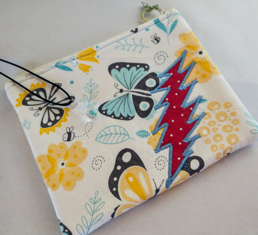 Butterfly Bolt Zipper Pouch with Glass Mushroom Necklace