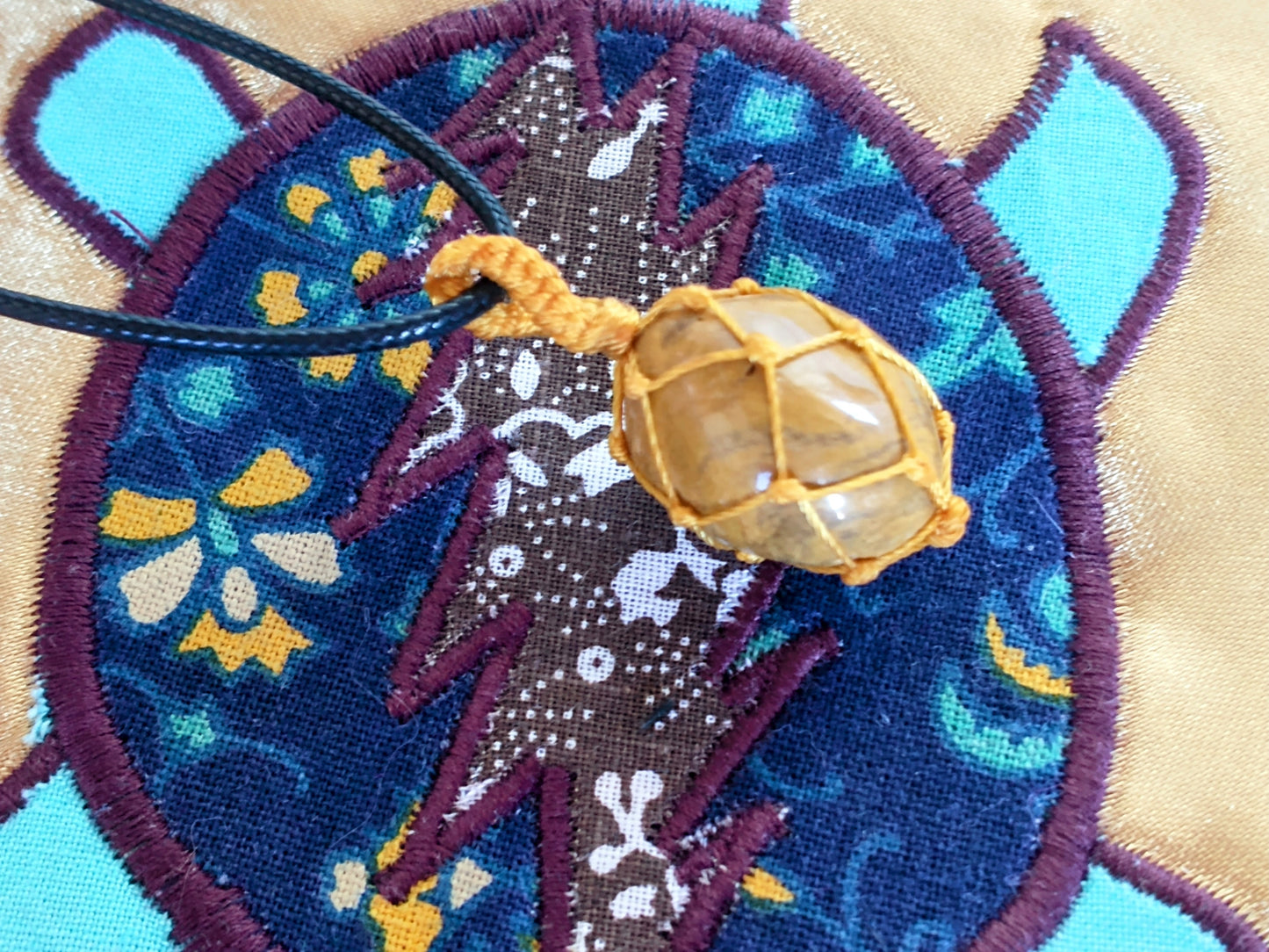 Terrapin Satin Zipper Pouch with Tigers Eye Pendant Necklace