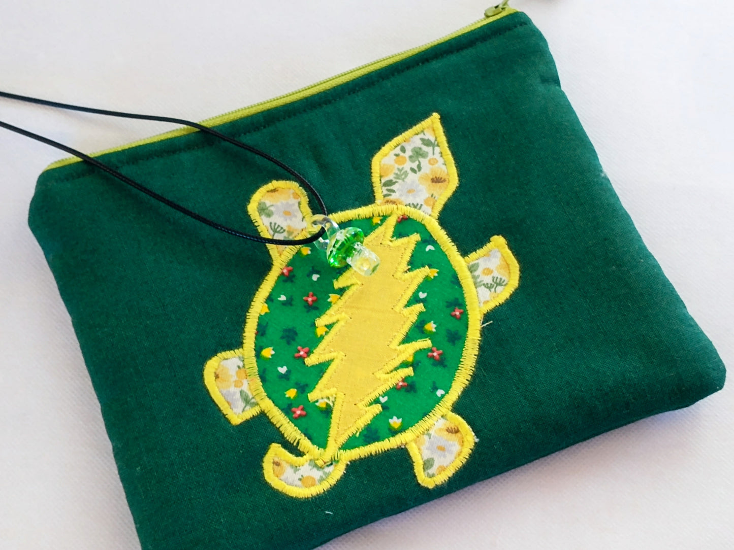 Vintage Terrapin Zipper Pouch with Glow in the Dark Glass Mushroom Pendant.