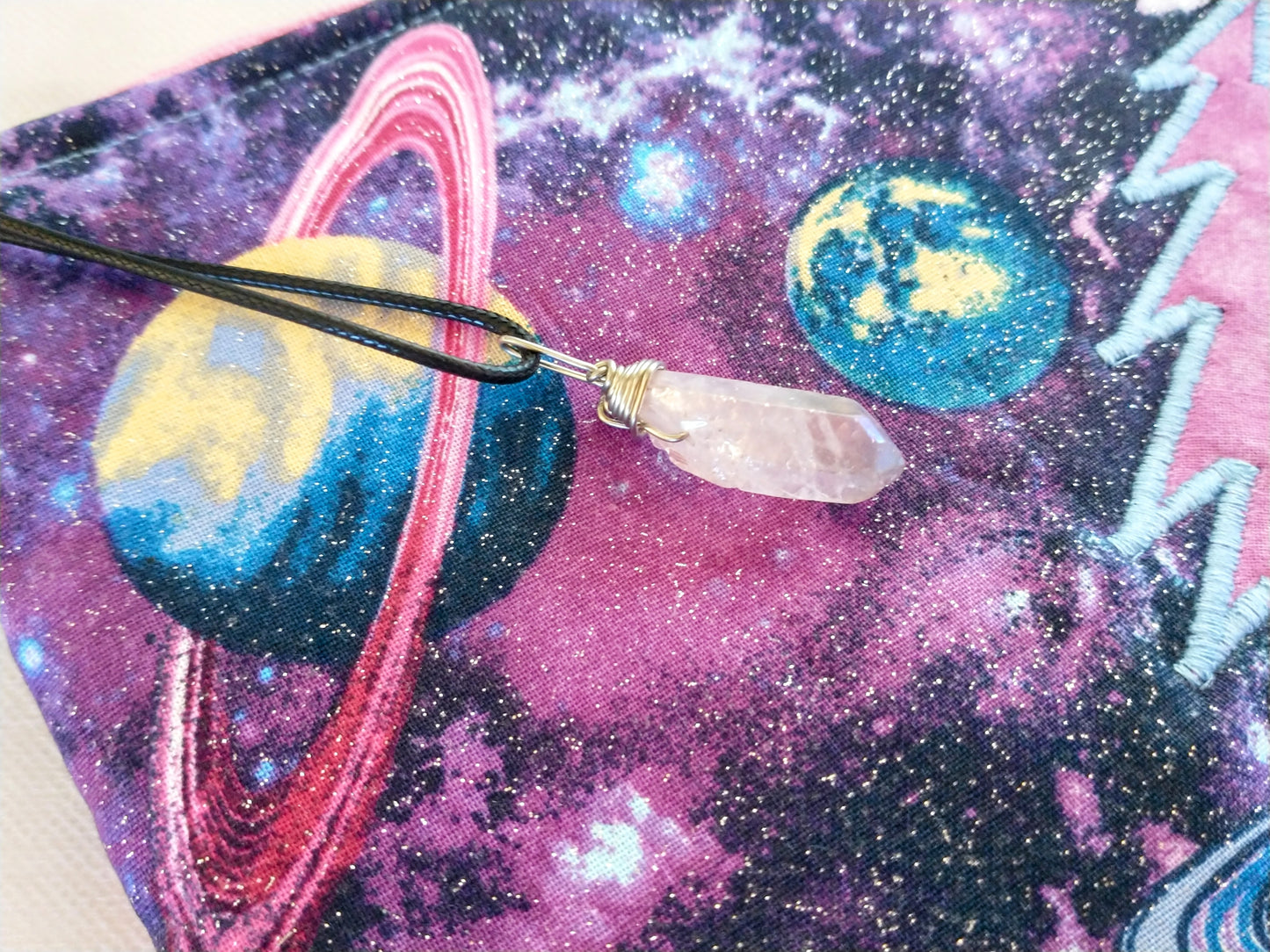 Sparkle Galaxy Bolt Zipper Pouch with Crystal Necklace