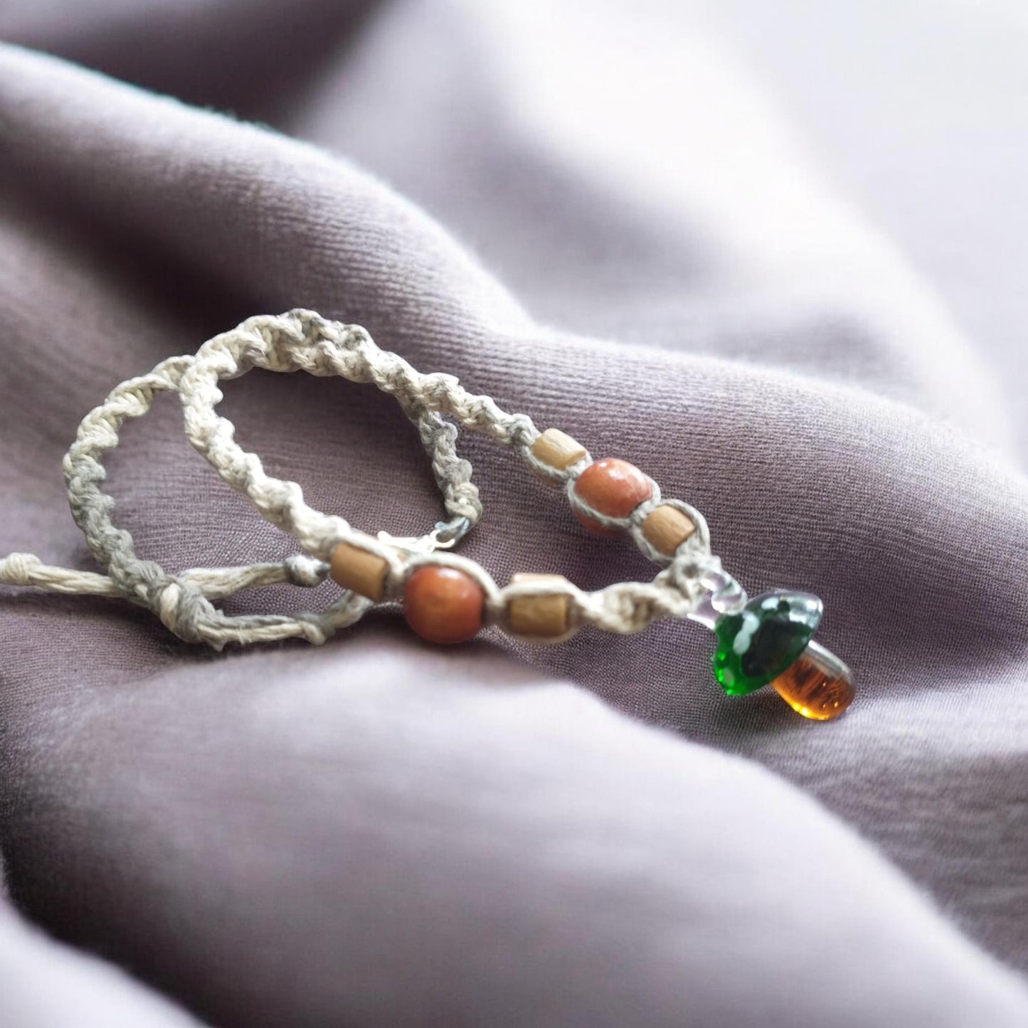 Glass Mushroom Pendant Handmade Hemp Necklace