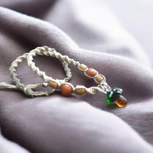 Glass Mushroom Pendant Handmade Hemp Necklace