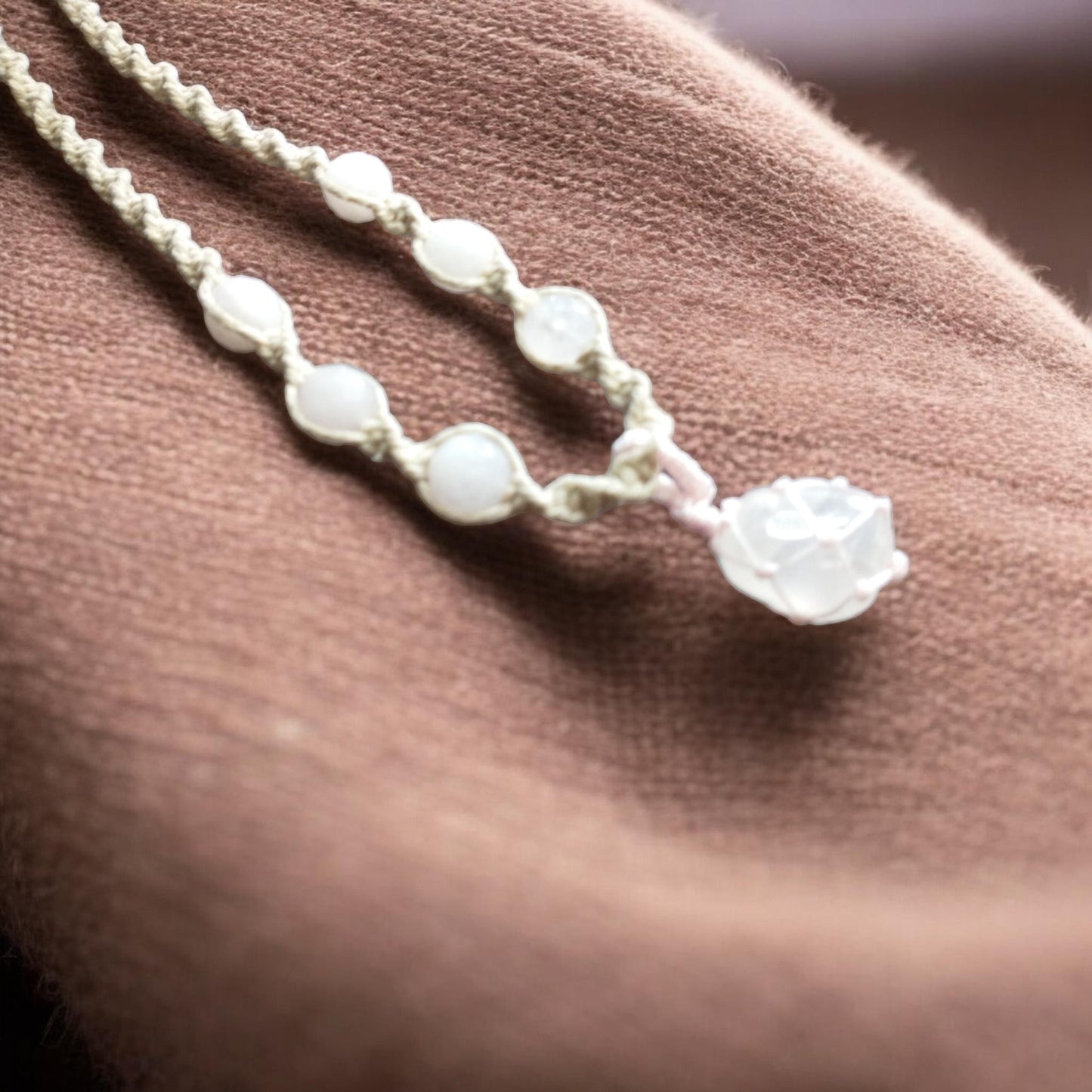 Rose Quartz Pendant Handmade Hemp Necklace