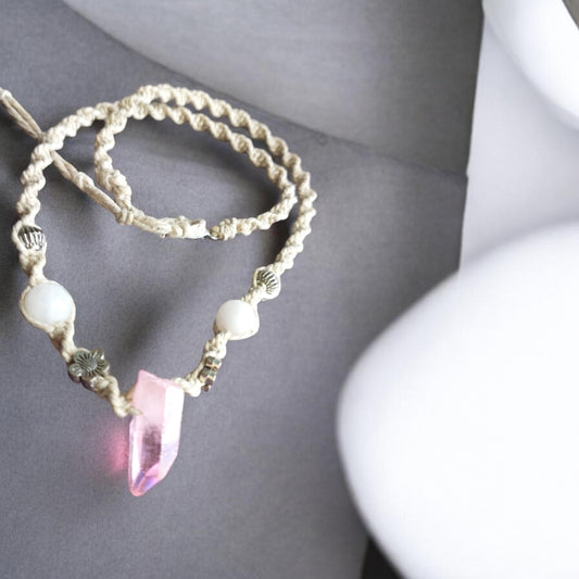Quartz Crystal Pendant Handmade Hemp Necklace