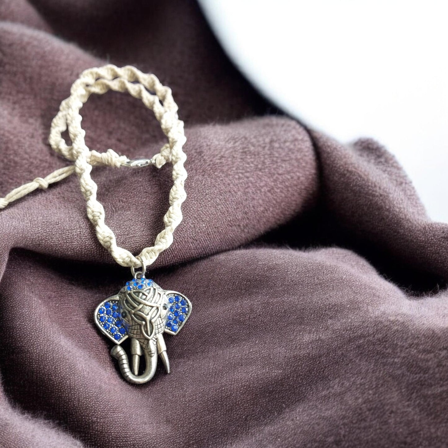 Vintage Elephant Pendant Handmade Hemp Necklace