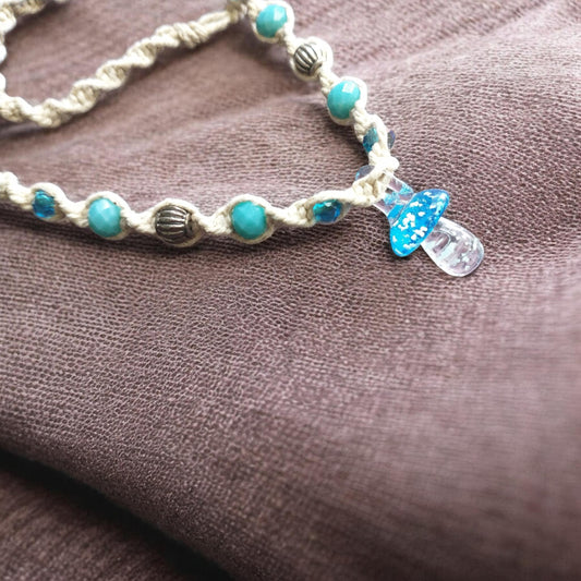Glow in the Dark Glass Mushroom Pendant Handmade Hemp Necklace