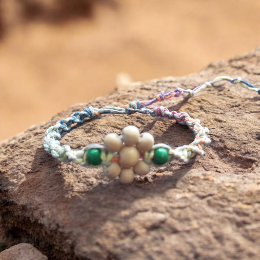 Rainbow Daisy Handmade Hemp Bracelet