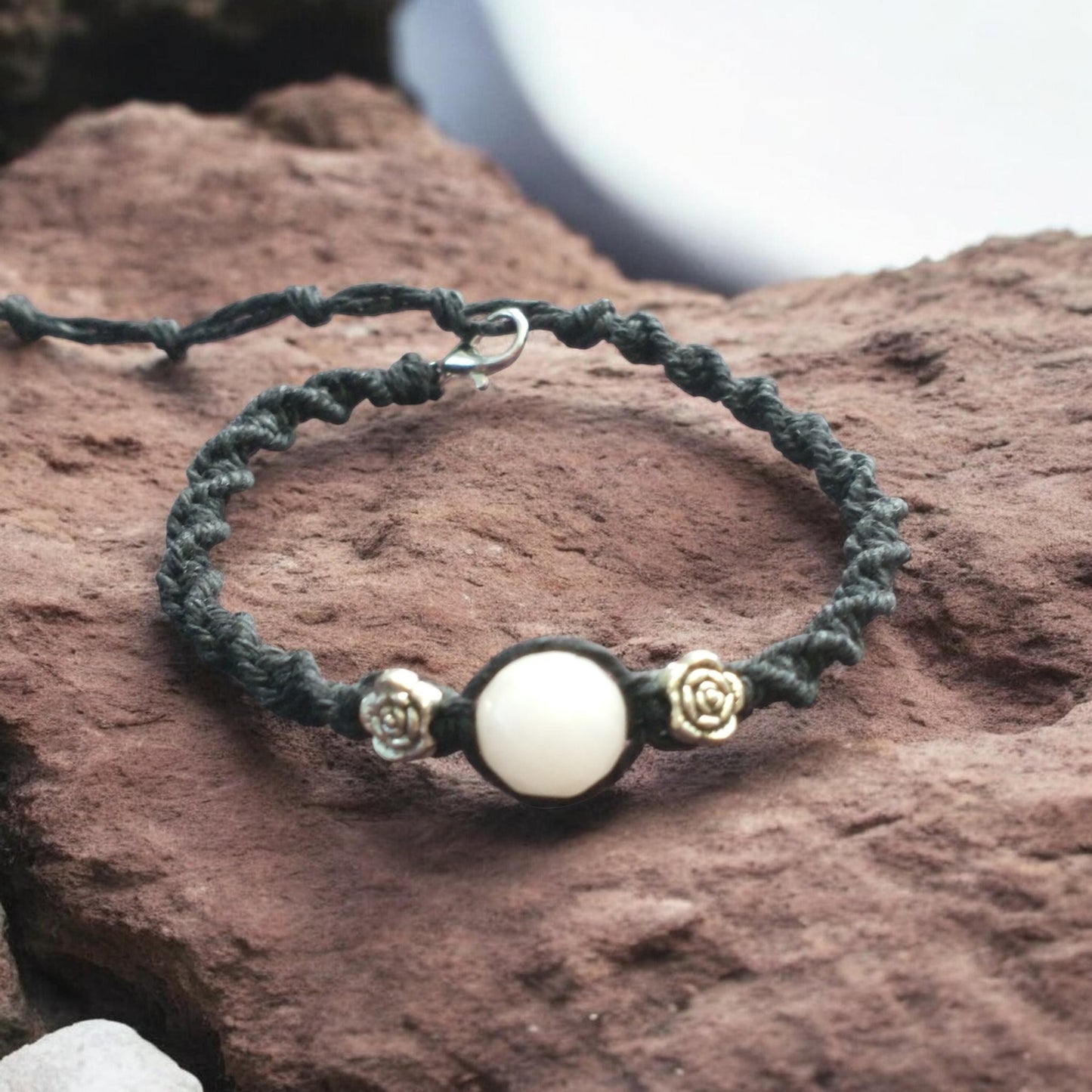 Rose Quartz Black Handmade Hemp Bracelet
