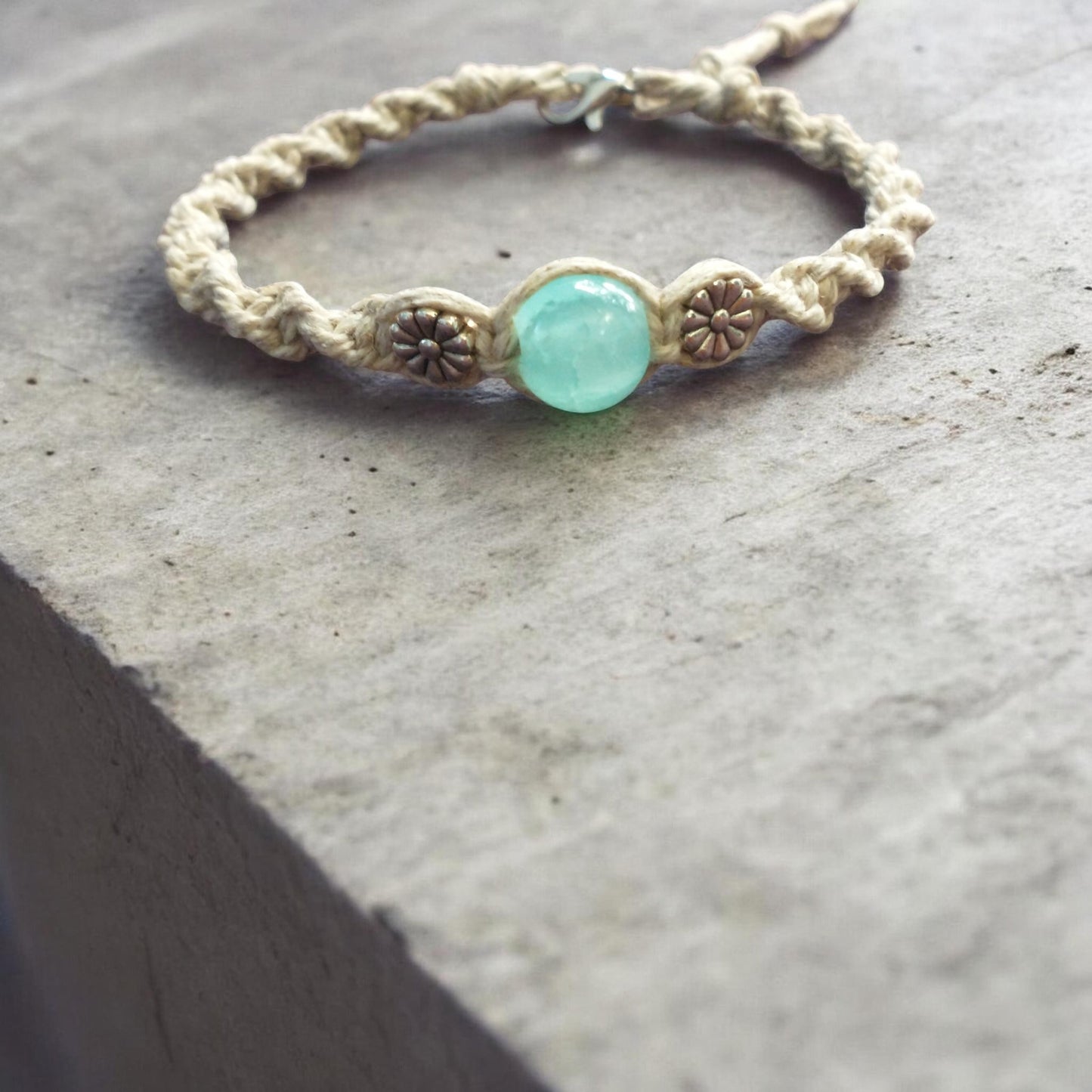 Glass Bead Flowers Handmade Hemp Bracelet