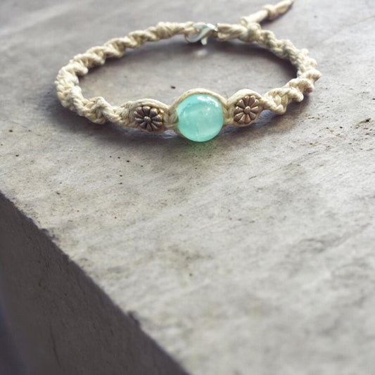 Glass Bead Flowers Handmade Hemp Bracelet