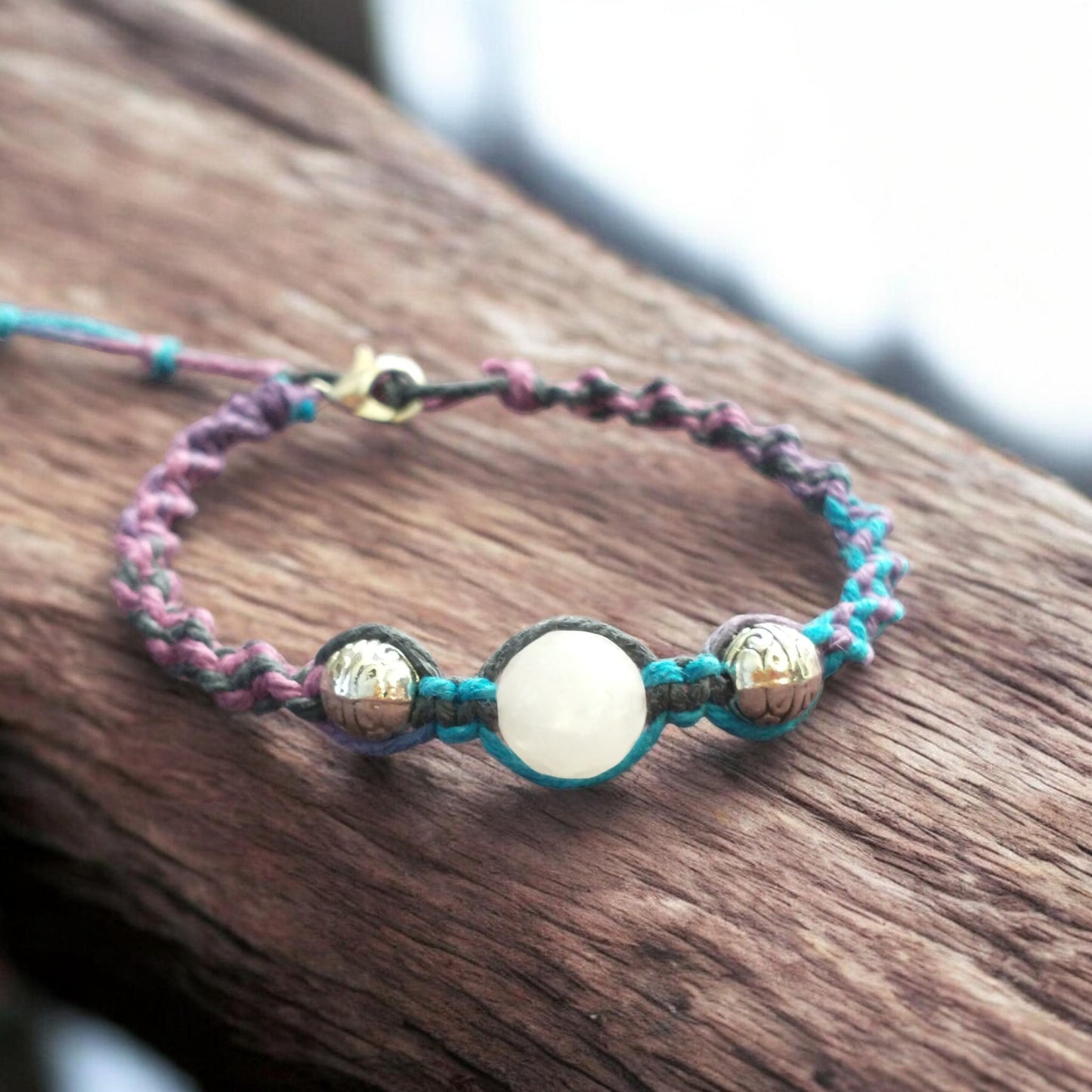 Rose Quartz Tye Dye Handmade Hemp Bracelet