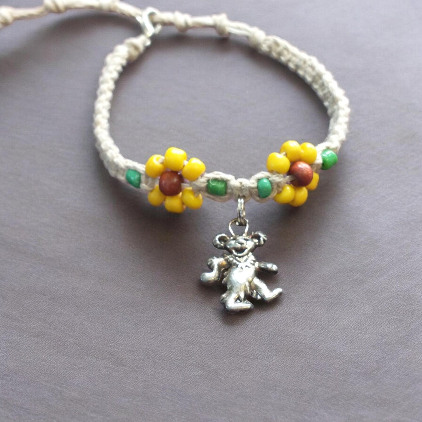 Sunflower Marching Bear Handmade Hemp Bracelet