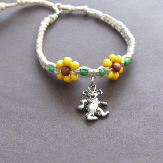 Sunflower Marching Bear Handmade Hemp Bracelet