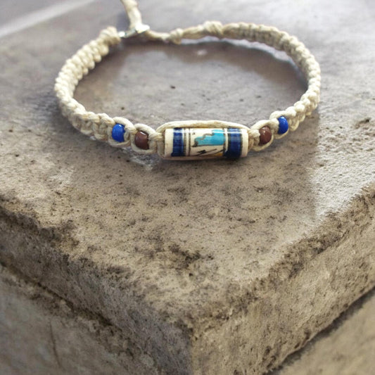 Painted Peruvian Clay Bead Handmade Hemp Bracelet