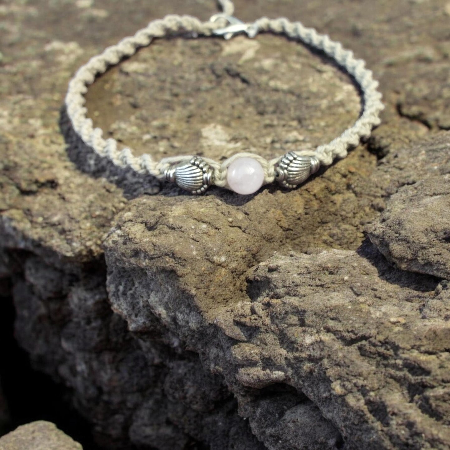 Rose Quartz Handmade Hemp Anklet