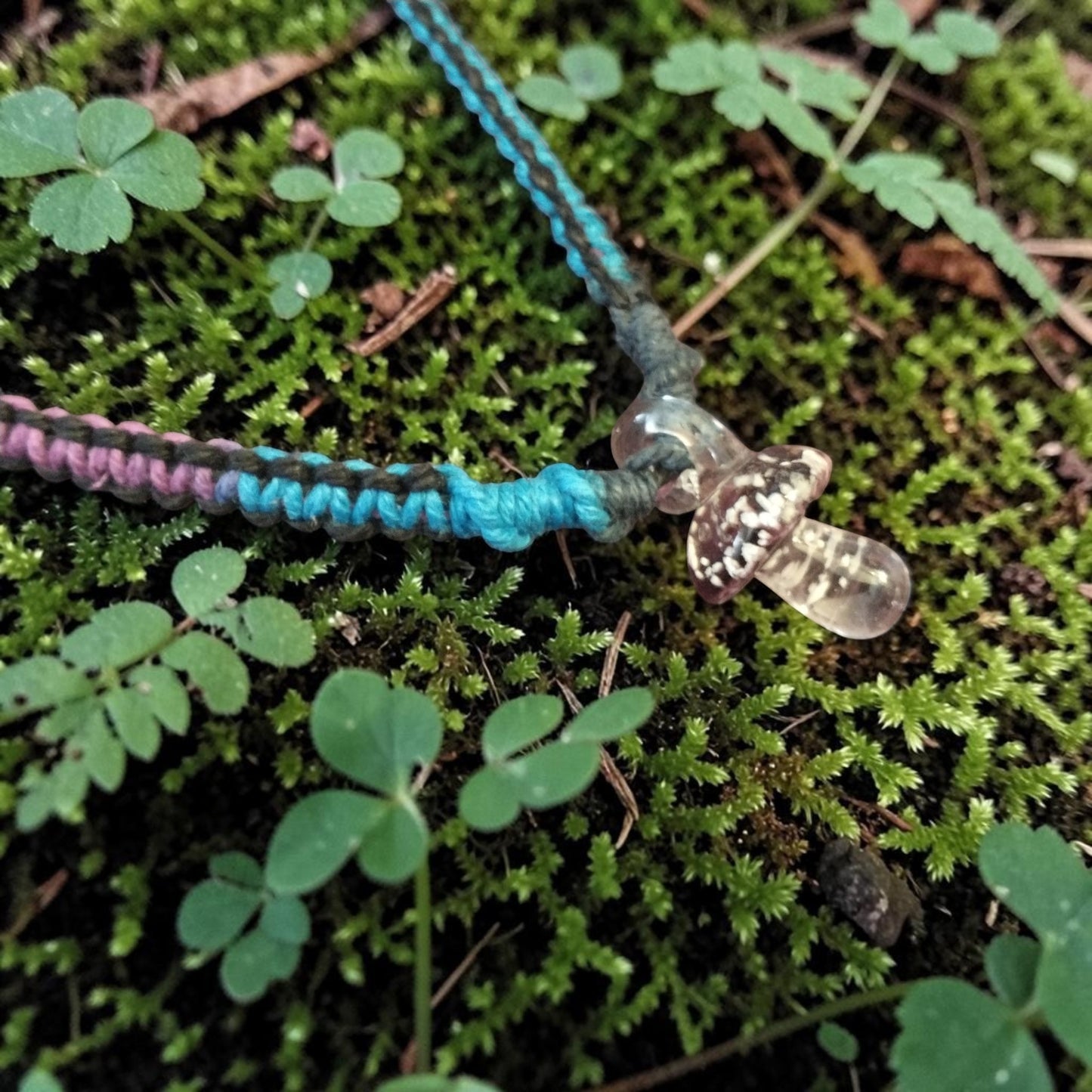 Glow in the Dark Glass Mushroom Pendant Handmade Hemp Necklace