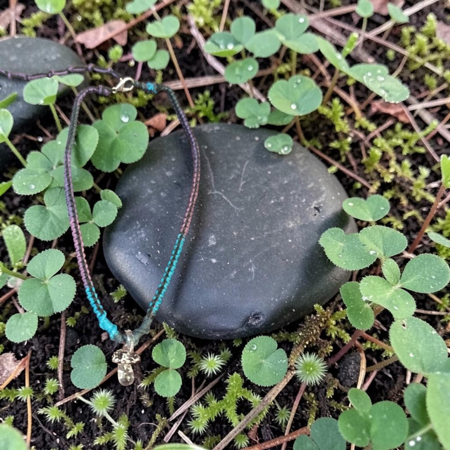 Glow in the Dark Glass Mushroom Pendant Handmade Hemp Necklace