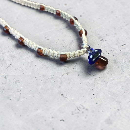 Glass Mushroom Pendant Handmade Hemp Necklace