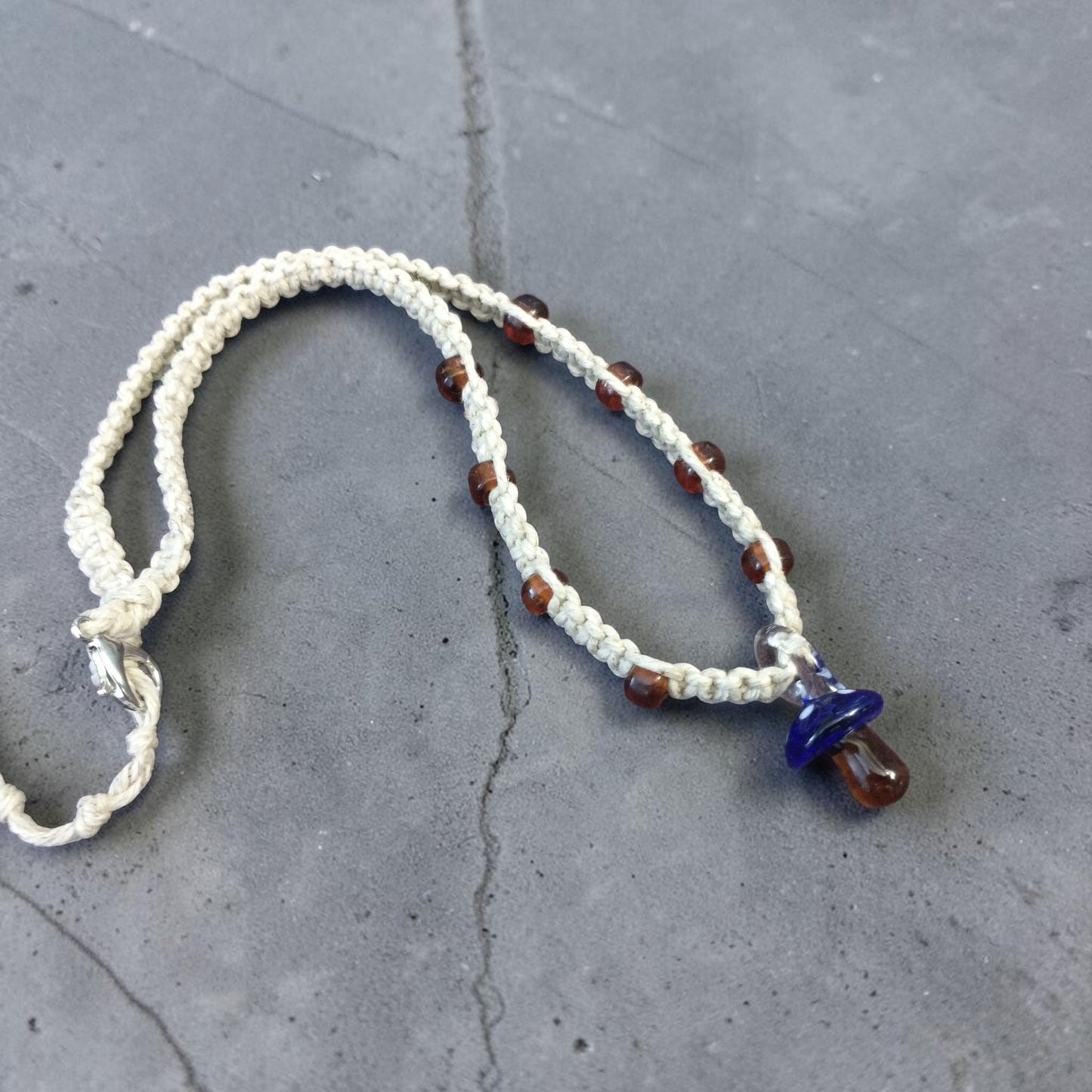 Glass Mushroom Pendant Handmade Hemp Necklace