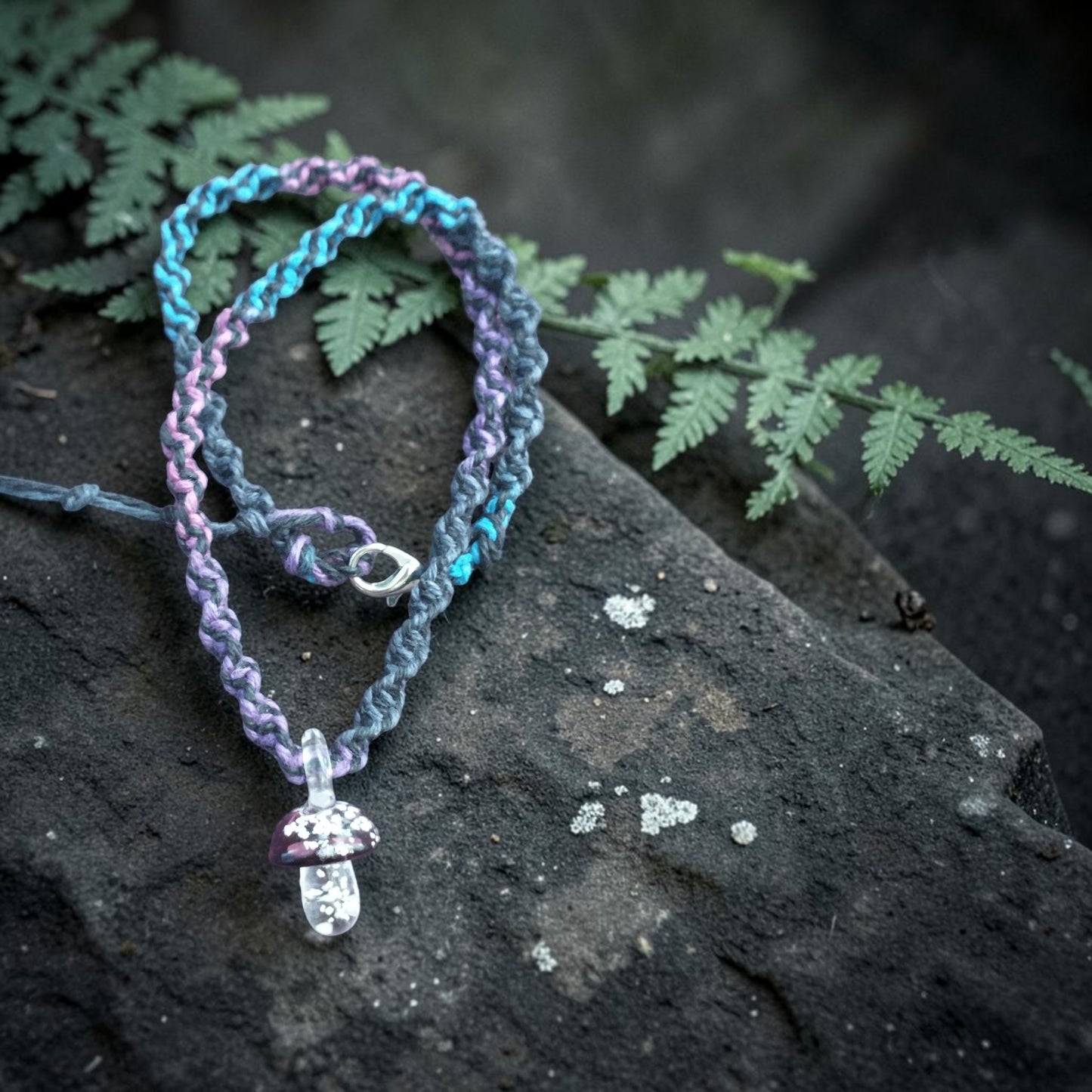 Glass Mushroom Handmade Hemp Necklace