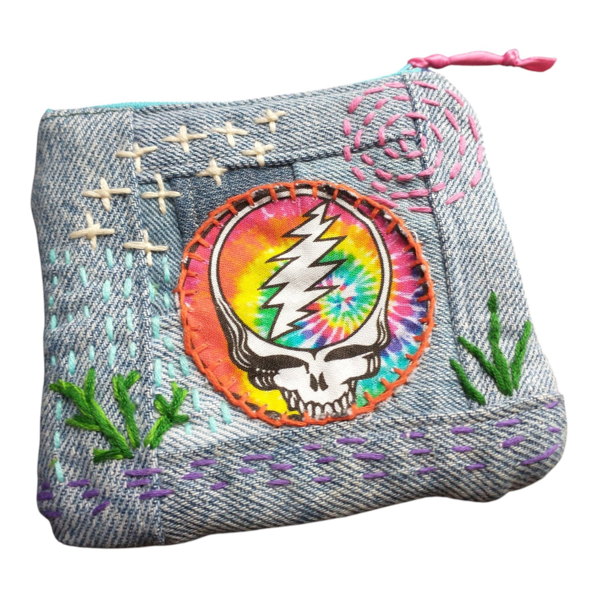Hand Stitched Denim Patchwork Zipper Pouch Coin Purse