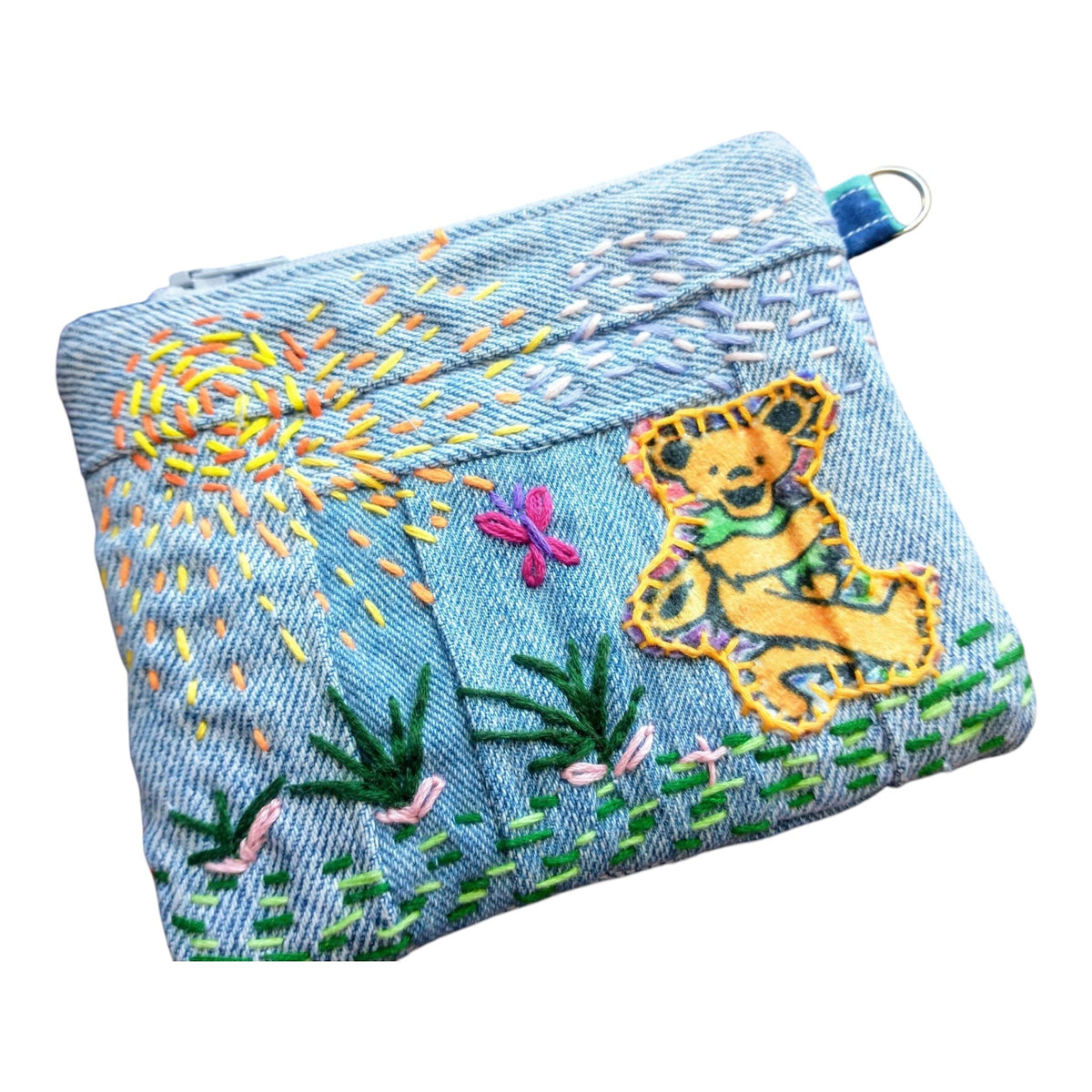 Hand Stitched Scrappy Denim Patchwork Zipper Pouch Coin Purse
